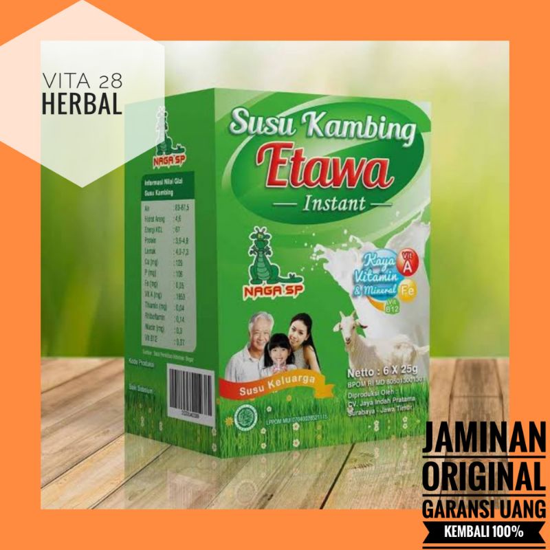 

SUSU KAMBING ETAWA MURNI NAGA SP BUBUK KEMASAN SACHET 1 BOX ISI 6 SACHET 150 GRAM VARIAN ORIGINAL
