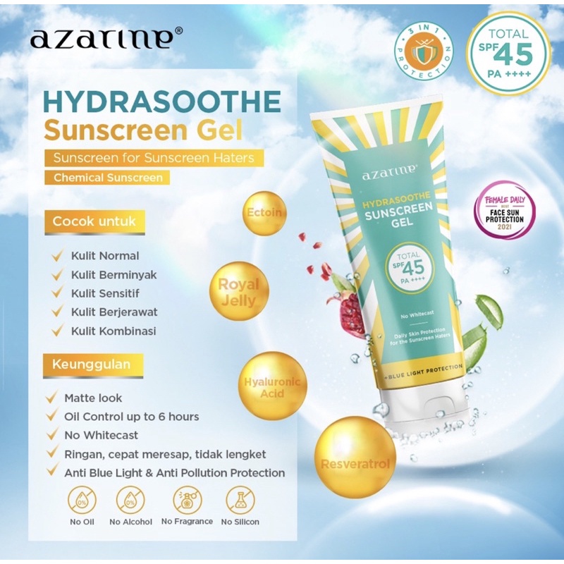 Azarine HydraSoothe Sunscreen Gel 30ml 50ml / Sunscreen Gel SPF45 PA++++