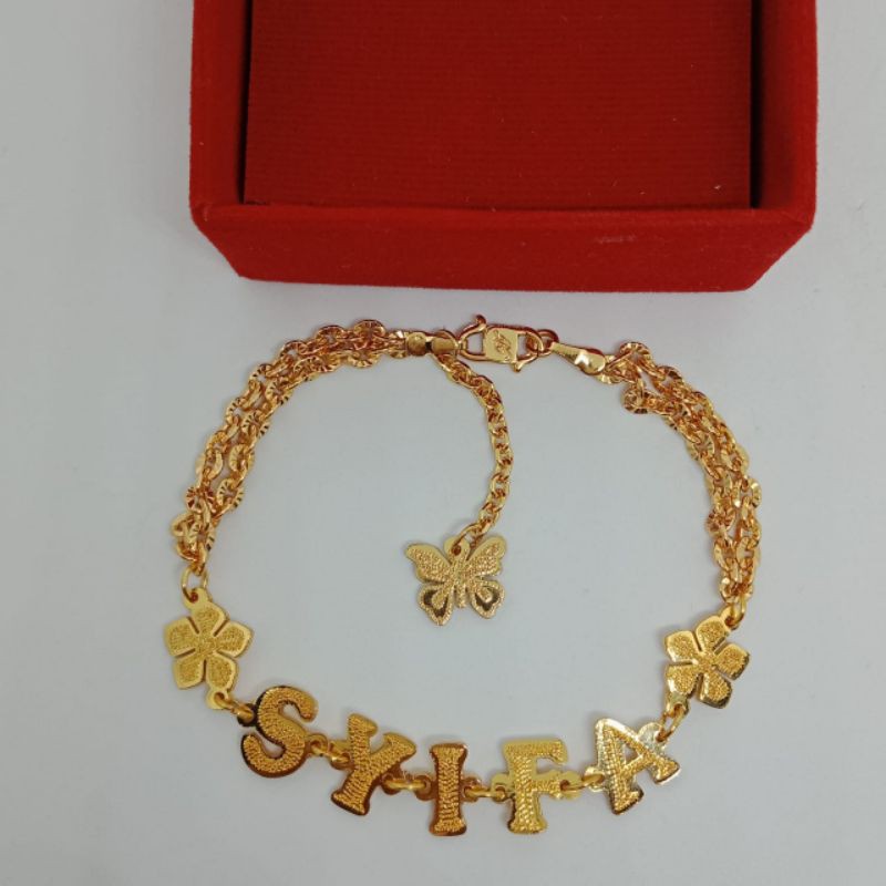 gelang nama kuningan titanium