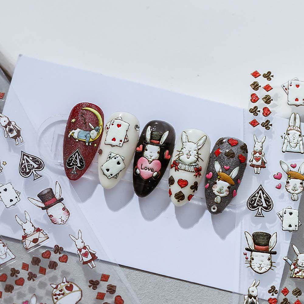 AUGUSTINA Agustinina Stiker Kuku Kartun Wanita Kelinci Hewan Anjing Dekorasi Nail Art