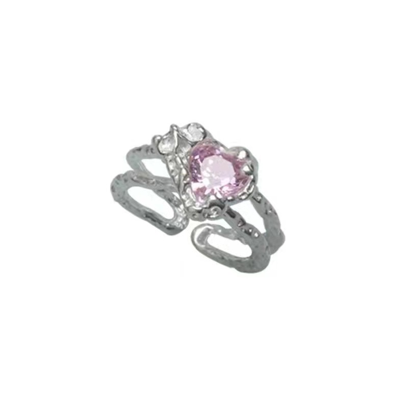 Cincin Zircon Bentuk Hati Warna Pink Untuk Wanita