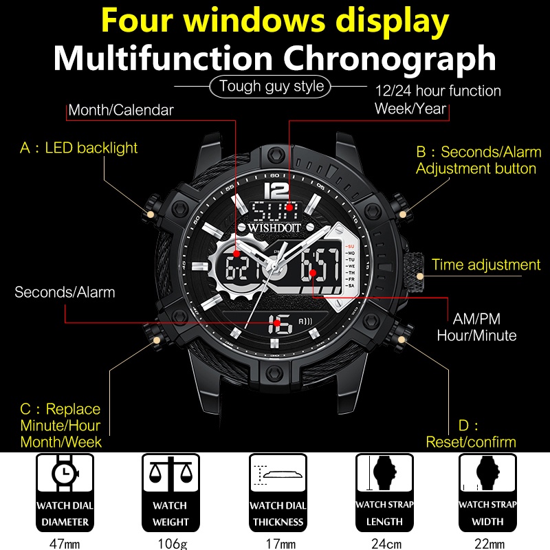 wajib punya wishdoit jam tangan pria anti air asli terbaru kelas atas tali kulit hitam jam pria