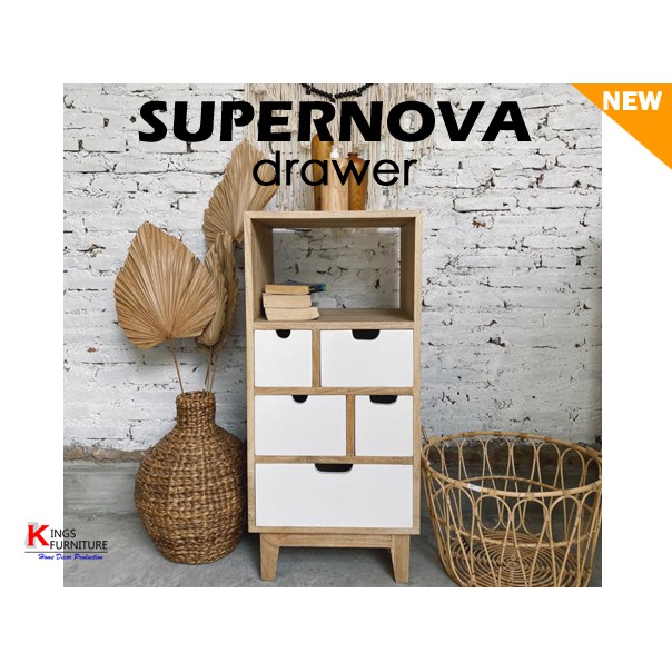 SUPERNOVA Drawer - Lemari Nakas Susun Kayu Natural - Rak Kamar