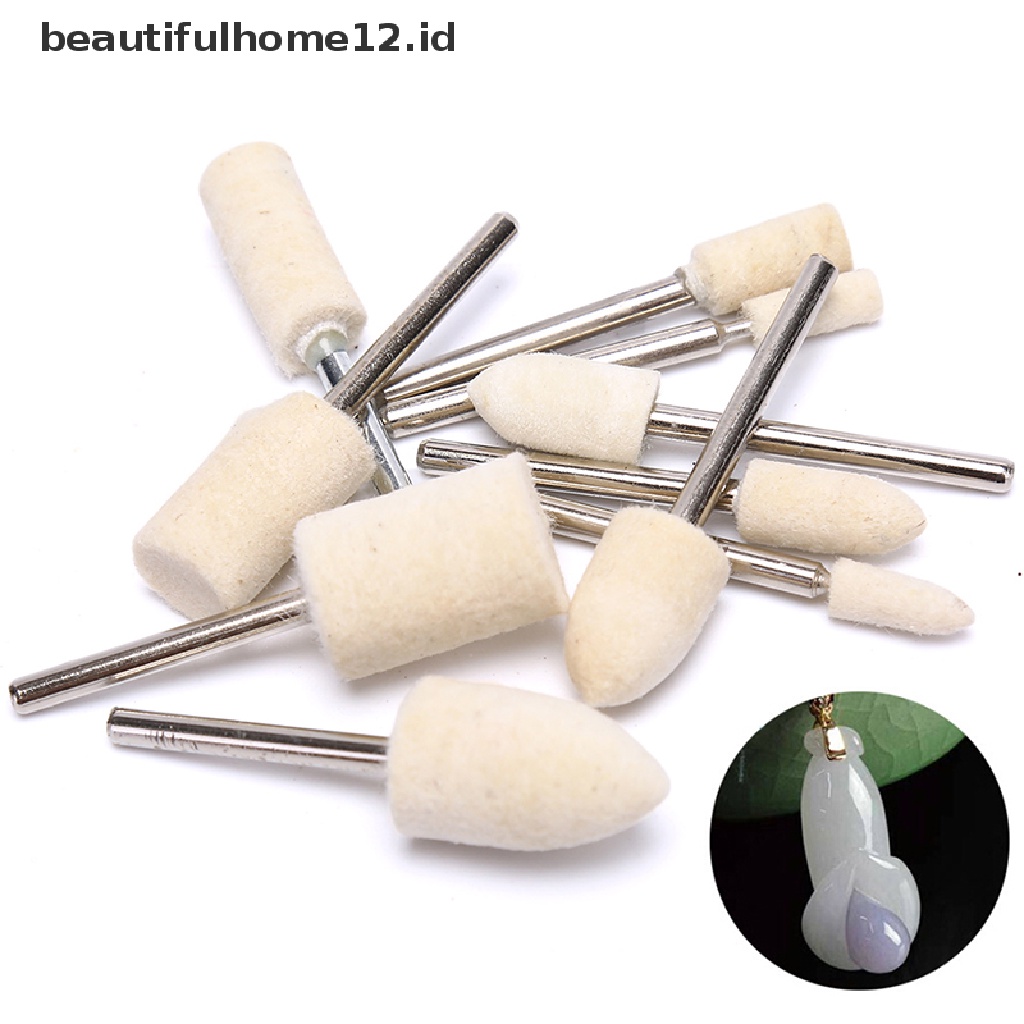 【beautifulhome12.id】 10Pcs Wool Felt Mounted Polishing Grinding Buffing Wheel For Drill Rotary Tool .