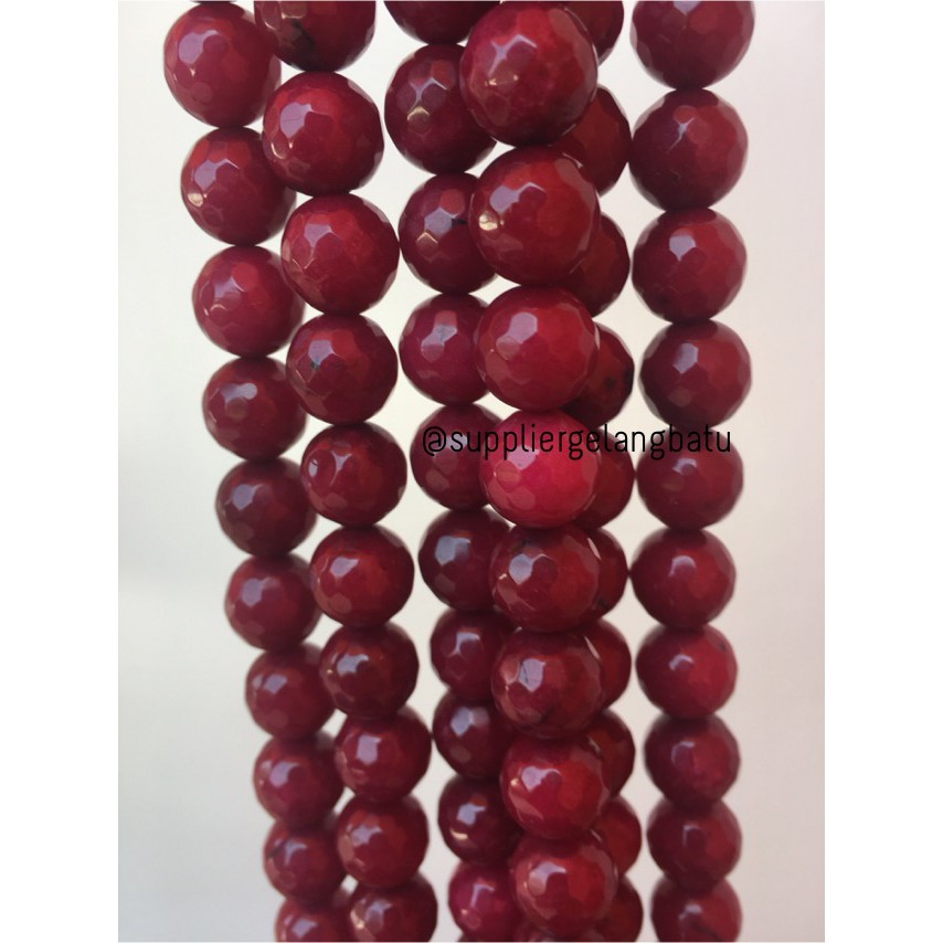 batu alam red RUBY FACETED BEADS 12mm cutting agate merah maroon rare bahan gelang kalung batuan