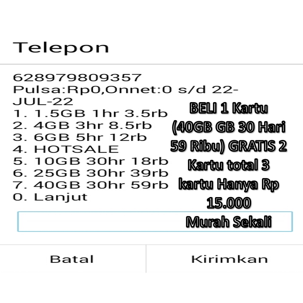 Kartu Perdana TRI Sakti 40GB 30 hari 59rbu + 1GB (Beli satu Dapat dua total tiga kartu)