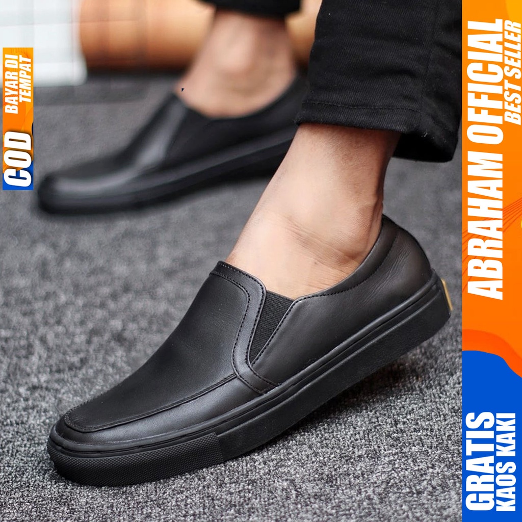 ABRHM x MANJI Sepatu Slip On Pria Sepatu Pria Casual Kulit Asli Sepatu Casual Cowok / Cowo Sepatu Kasual Slop Anti Slip Semi Formal Kerja Kuliah Gaya Santai Keren Kekinian Original Murah Terlaris