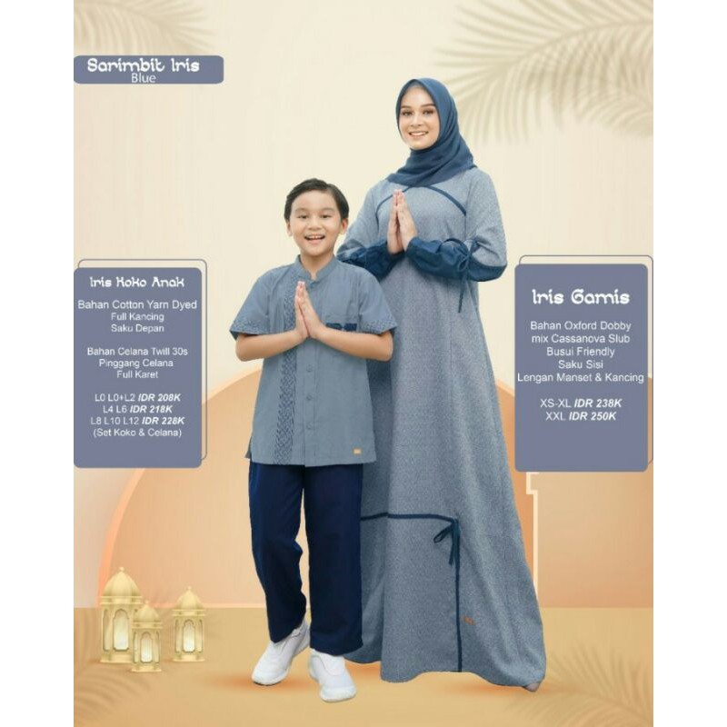 (COD) BAJU GAMIS SARIMBIT KELUARGA MUSLIM SARIMBIT NIBRAS IRIS BLUE TERLARIS SARIMBIT LEBARAN 2021