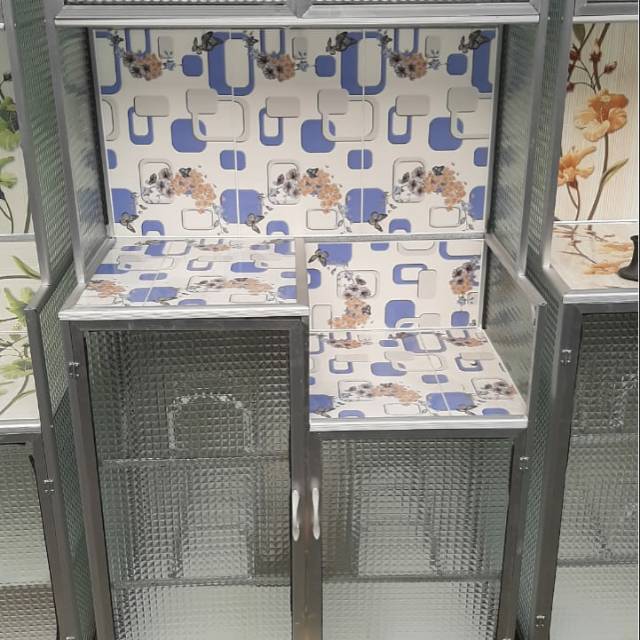 Rak piring 2pintu kaca belakang almunium keramik