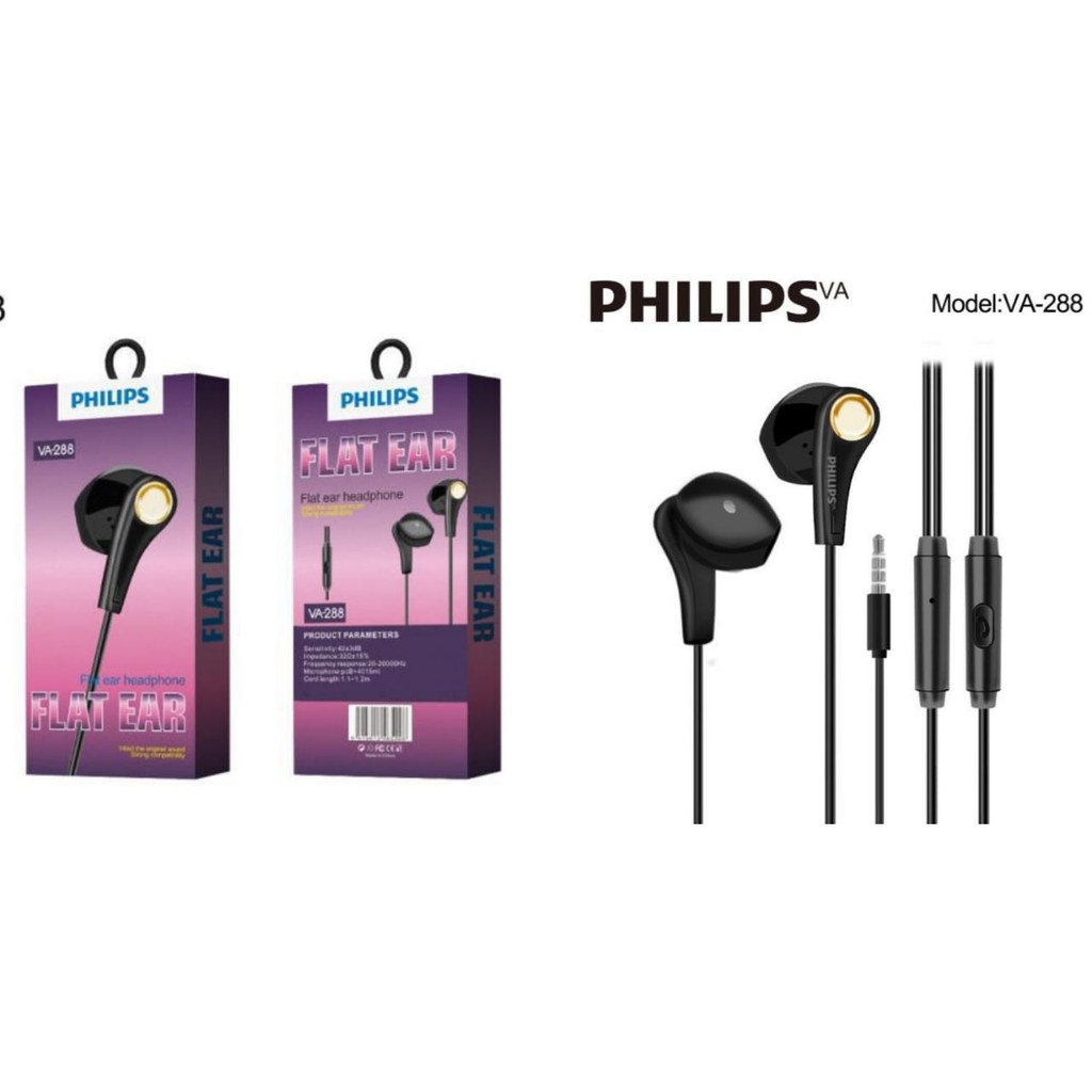 new~Handsfree Philips FlatEar VA-288 &amp; Earphone Philips VA-298 extra bass