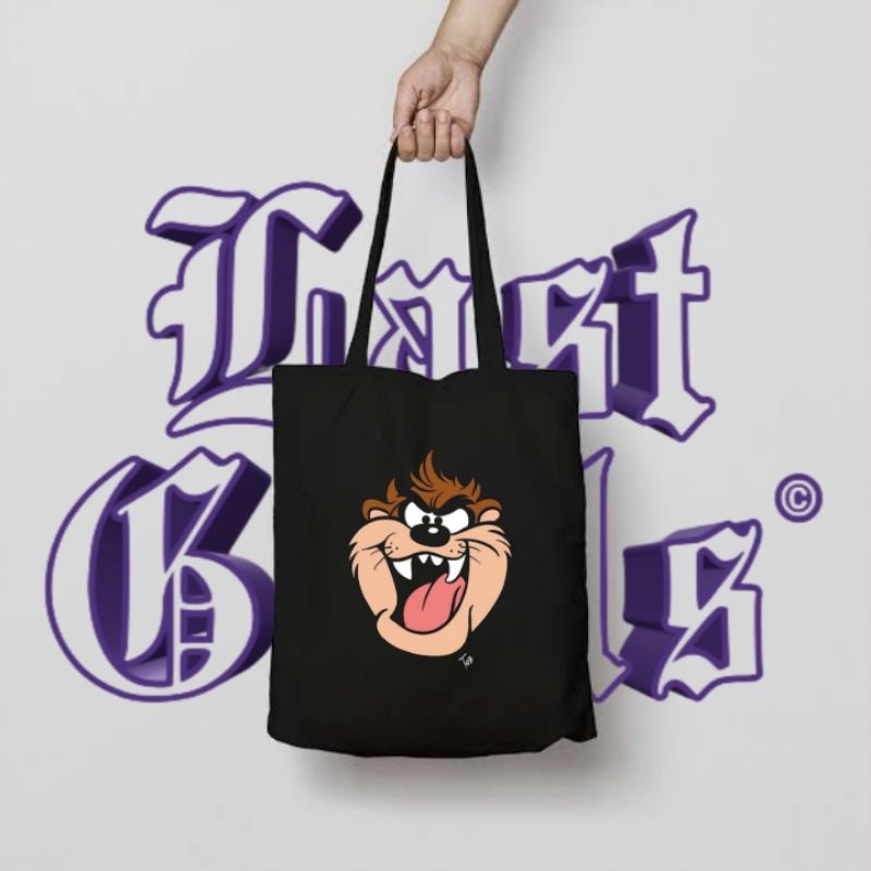 Tote bag Tazmania totebag KARTUN resleting  canvas / tas jinjing hitam polos vintage Kansas pria wan