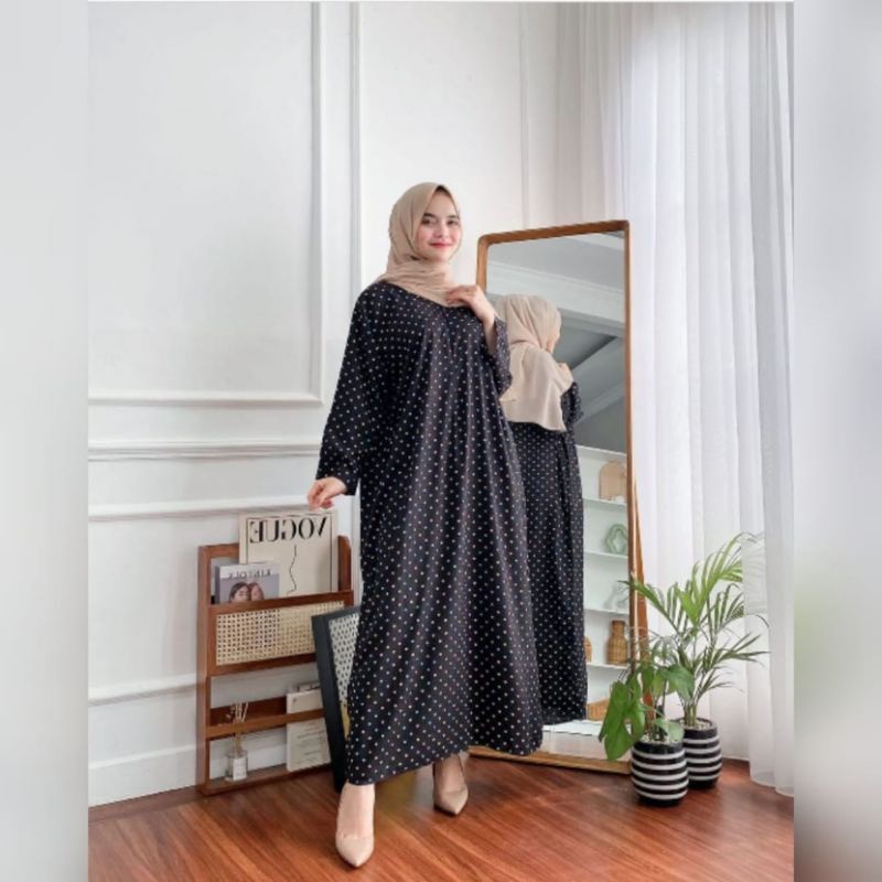 daster long lengan panjang LD 120 PB 130 bawah mata kaki, daster panjang viral kekinian, daster rayon busui terlaris ARBANI COLECTION-ORINA ( POLKA HTM )