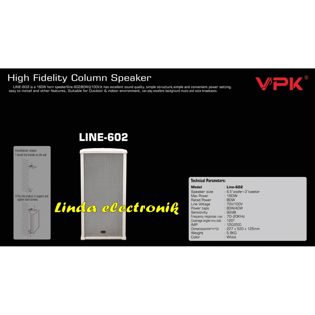 speaker colum vpk line 602 160watt column speaker vpk line602 ORYGINAL