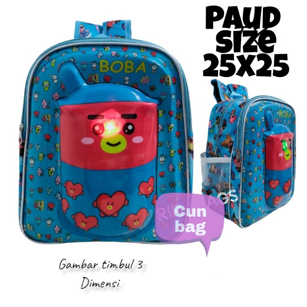 Tas Sekolah Anak Model 3D Boba Bet3es Glossy A23 Tas Ransel Paud TK SD