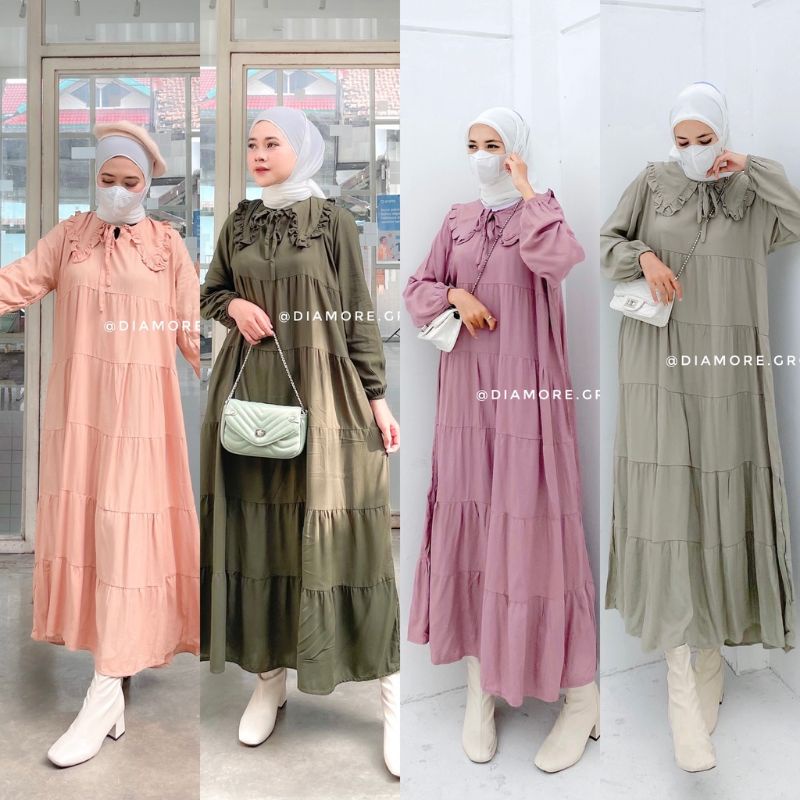 DRESS WANITA | MIDI DRESS RUFFLE FASHION MUSLIM