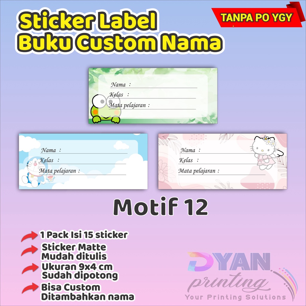 15 PCS STICKER LABEL BUKU BISA CUSTOM NAMA