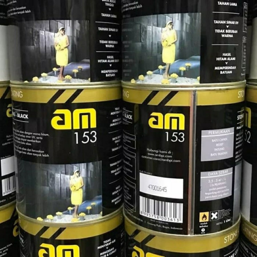 Cat batu alam AM 153 Stone coating Black 2.5 L Hitam coating batu alam