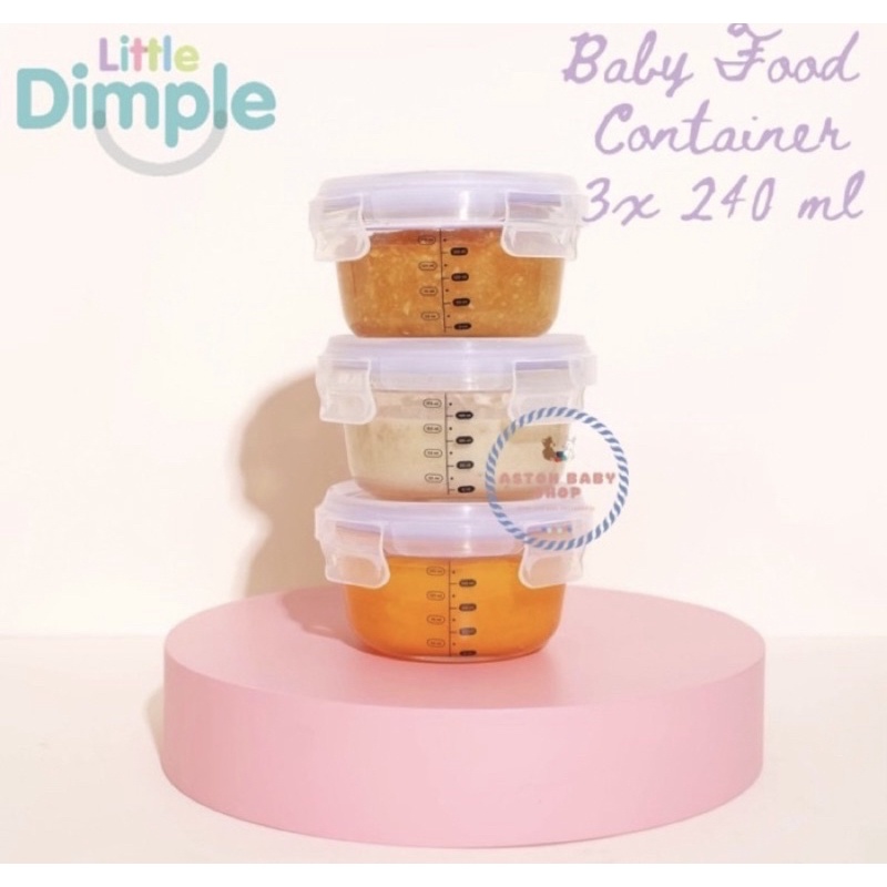 Little Dimple Baby Glass Food Container Eceran 1 pc Kotak Mpasi Little Dimple ukuran 130 ml / 160 ml / 240 ml