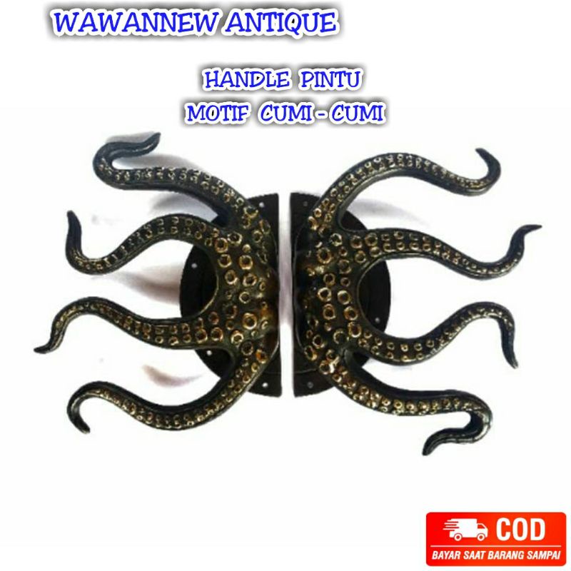 Handle Pintu / Gagang Pintu Rumah Pagar Kuningan Antik Motif Cumi-Cumi Gurita 25cm