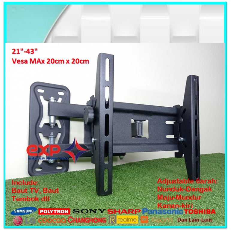 Bracket TV TCL 14 s/d 43 inch 6 ARAH FULL BESI SUPER KOKOH GARANSI 100% ORI