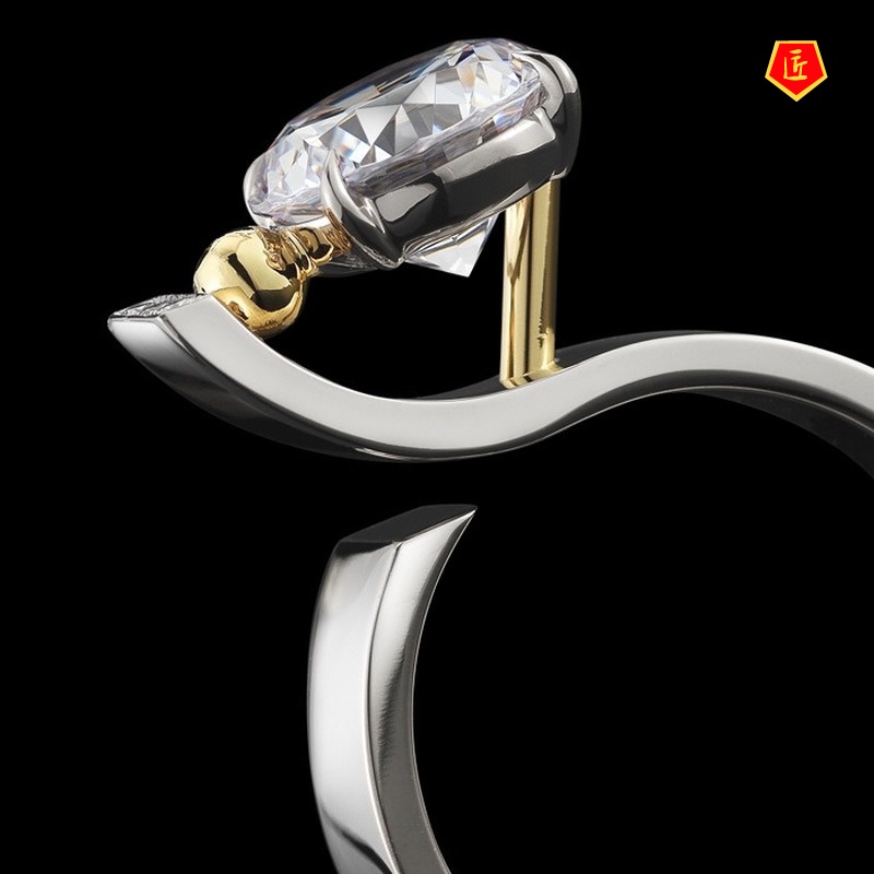 [Ready Stock]18K Gold Color Separation Diamond Ring Elegant Special-Interest Design