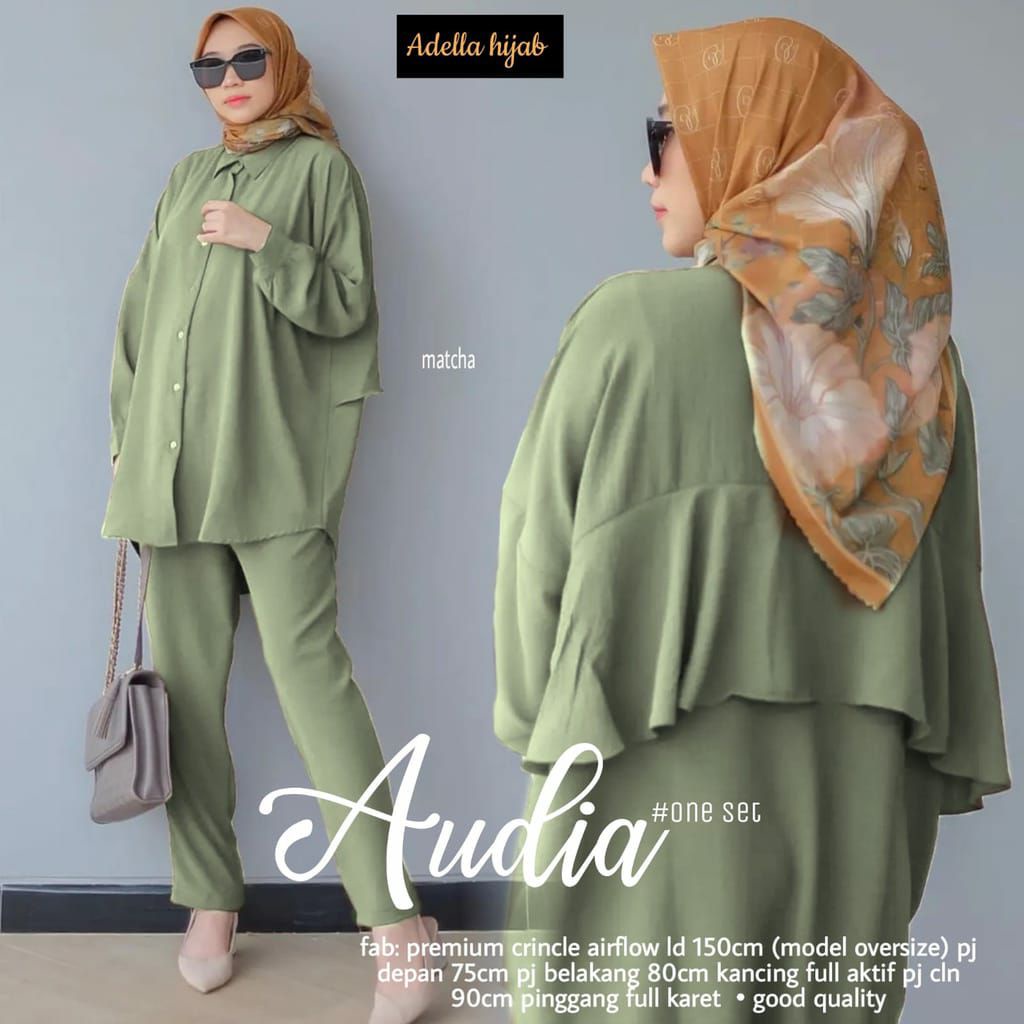 Audia Set - One Set Wanita Import Crinkle Airflow Premium Setelan Wanita Celana Lengan Panjang Baju Wanita Kekinian LD 120 cm