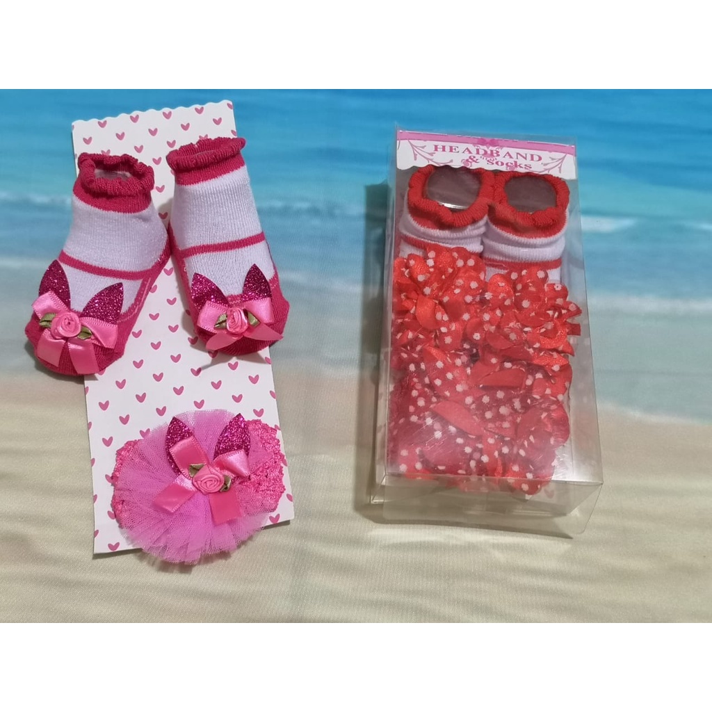 KAOS KAKI SEPATU BAYI + BANDANA 3 KOTAK  BABY NEW BORN PEREMPUAN 0-12 BULAN K-7#