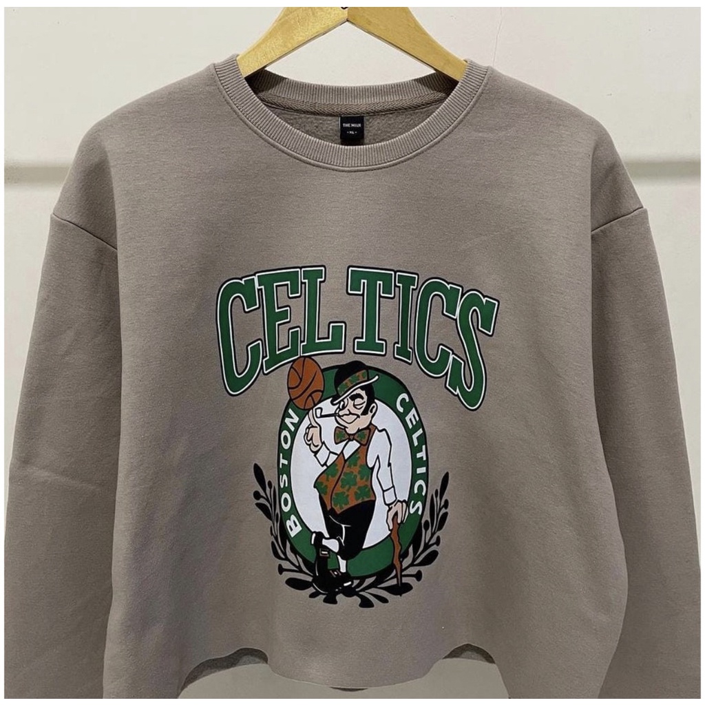 CELTICS BOSTON SWEATER CROP BAHAN FLEECE