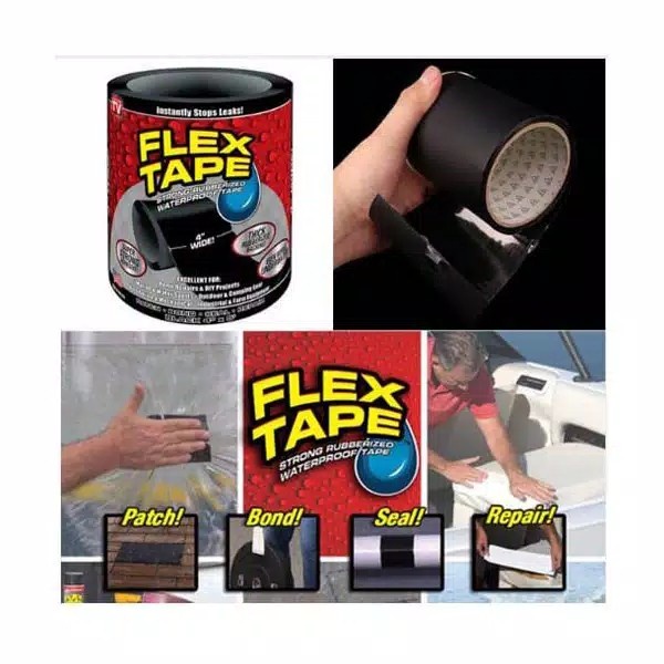 FLEX TAPE Lakban Solatip Lem Penambal Ajaib Super Kuat Anti Air Pipa Kaca Bocor Waterproof Rubberized Hitam Serbaguna