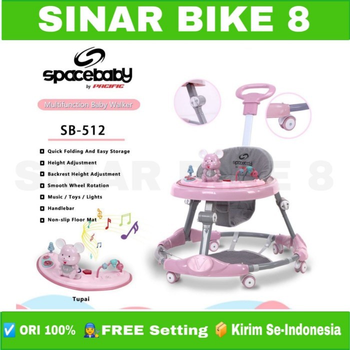 Baby Walker SPACEBABY SB 512 Mudah Dilipat Stir Dorong Praktis Musik