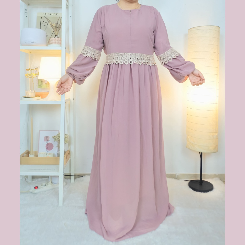 Gamis Renda | Gamis Malaysia | Baju Kurung | Ceruty - Premium - LILAC
