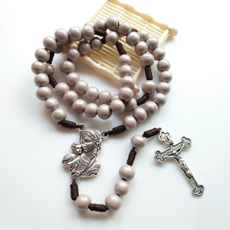 SIY Religion Christian Rosary Necklace Jesus for Cross Pendant Long Beads Cha