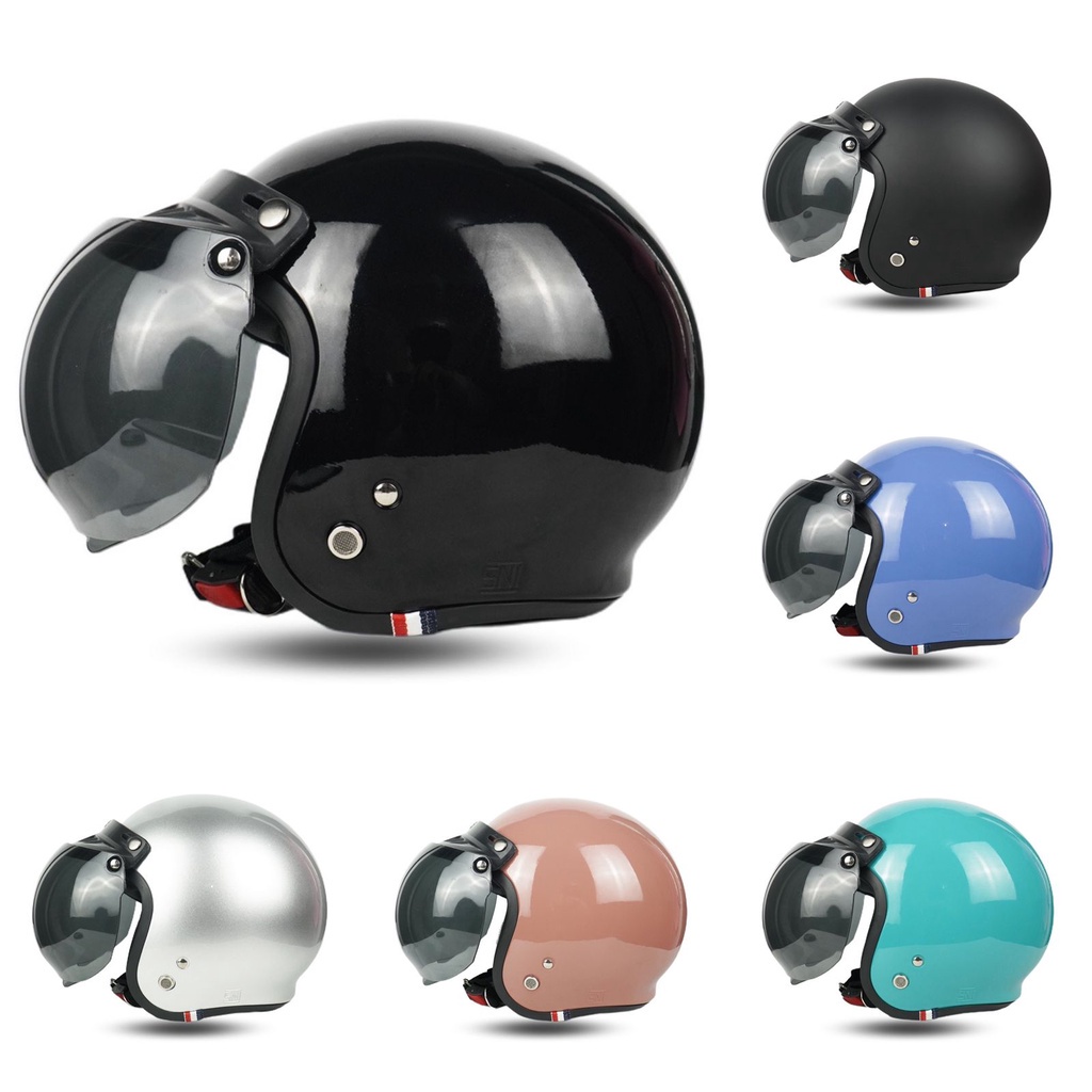 Helm Bogo Dewasa Pria Wanita SNI BR1 POLOS Kaca Flat INJAK