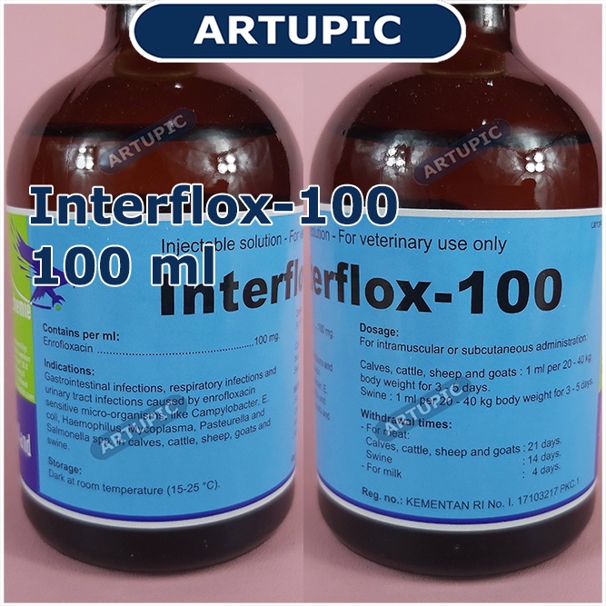 Interflox-100 100 ml Obat Pencernaan Flu Pernafasan Hewan Sapi Kelinci Kambing Babi Ayam Domba