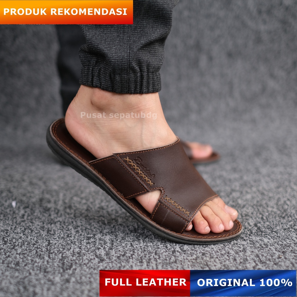 Sandal Full Kulit Pria - Sandal Slop Kulit Pria Kasual Slide Original