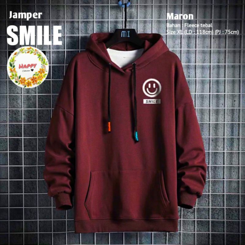 Sweater Hoodie Anak  Hoodie Smile Flecee Tebal-Smile anak maroon