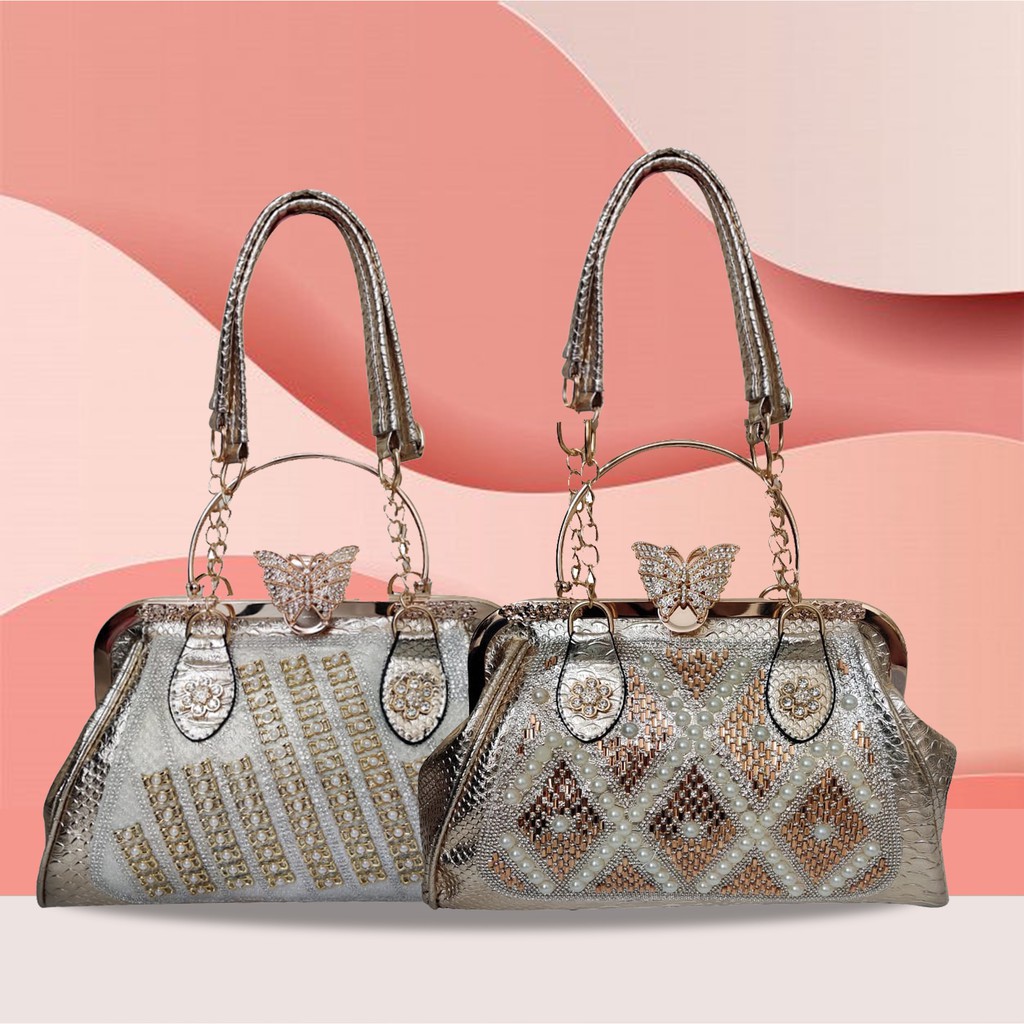 TAS PESTA BEHEL KANCING PLAT KUPU DAN PLAT ANGSA MEWAH MOTIF MUTIARA  TP 901,902,903 CLUTCH