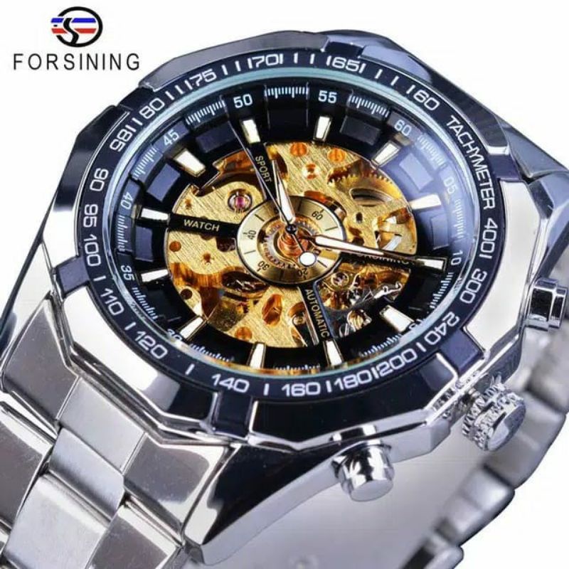 FORSINING silver hitam gold jam tangan mekanik automatis