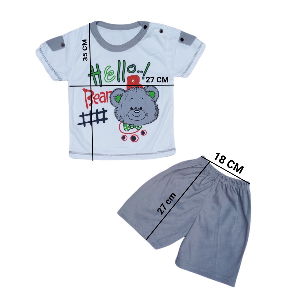 Setelan Pendek Baju Bayi Laki-laki size 0-18 Bulan MOTIF HALLO BEAR