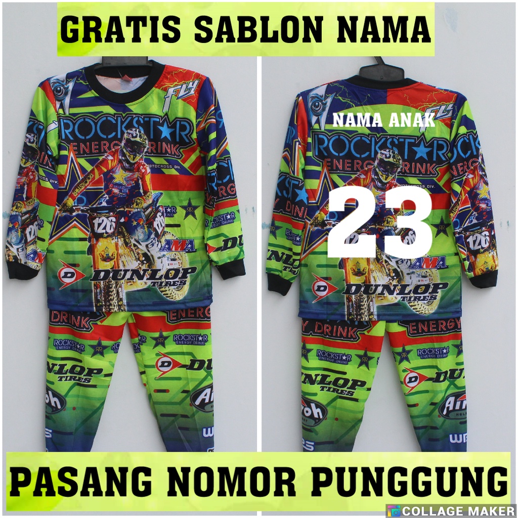 pilih motif setelan baju balap motor cross size 4-20