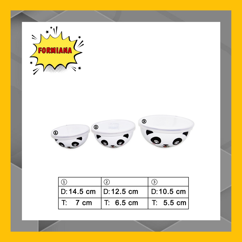 FM - Maspion Mangkok MAGIC Bowl Motif Hello Panda Enamel - Isi 3pcs - Putih