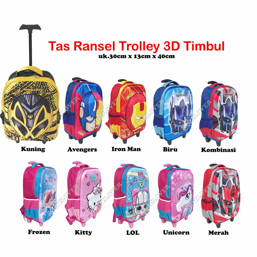 Tas 3D Timbul Koper Ransel Anak Sekolah SD(ukuran 16") Trolley Dorong
