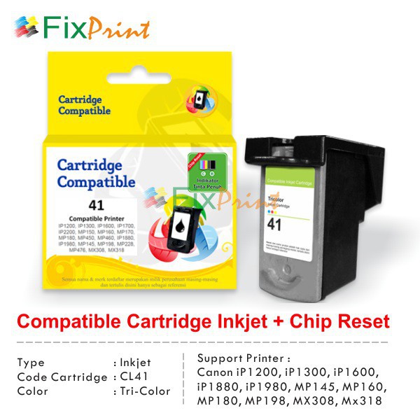 Cartridge Tinta Recycle 41 CL41 CL-41 Color CHIP Full Indikator Printer iP1880 iP1980 MX308 MX318