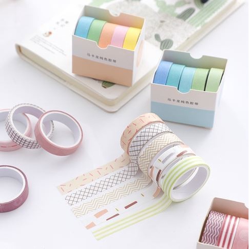 Japanese Washi Tape - Macaron Color And Basic Duct Series (5pcs)