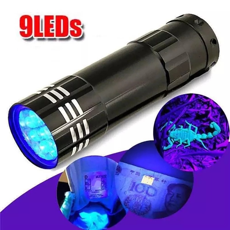 Lampu Senter UV 9-led 4.5V / Ungu Mini Portable Anti Air Bahan Aluminum Untuk Inspeksi Uang