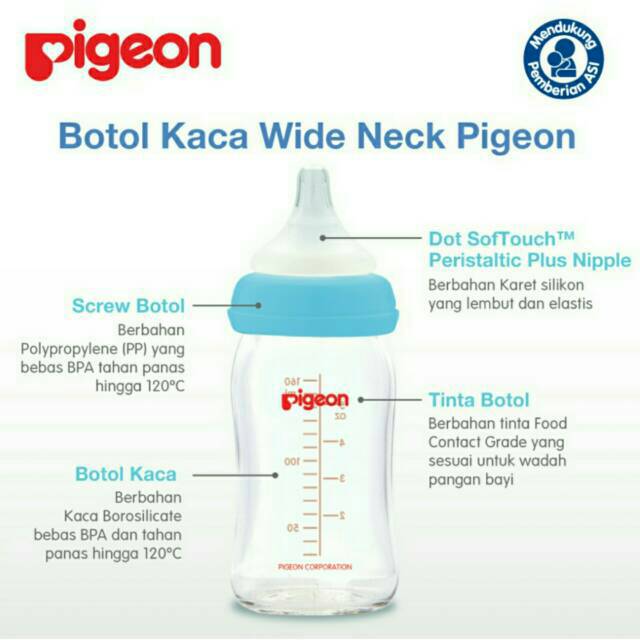 PIGEON Glass 160ml Botol Kaca Pigeon Peristaltic Plus wide neck 240ml / Botol susu kaca pigeon wideneck / Botol Susu Kaca Slimneck 120ml