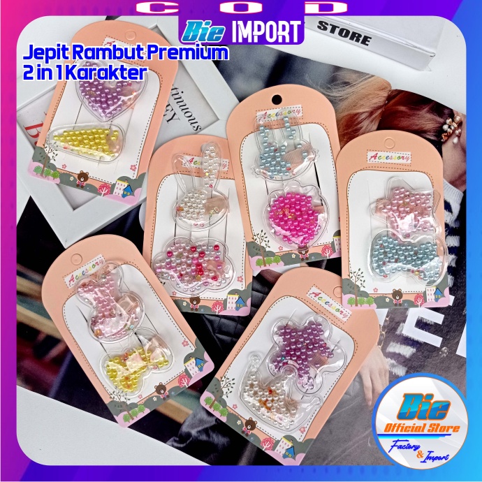 2 Pcs Jepit Rambut Transparan Karakter Premium Impor Best Seller