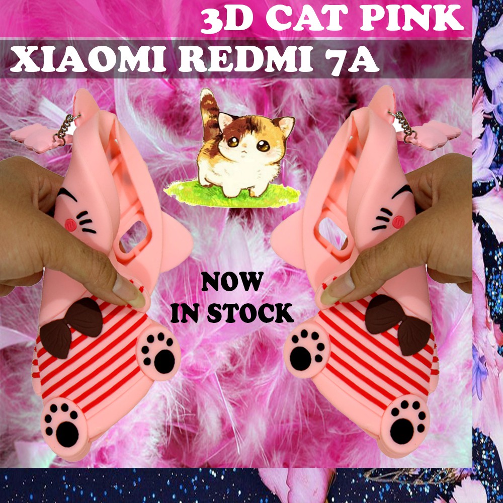 Case 3D Xiaomi Redmi 7A / Xiaomi Redmi Note 8 Pro / Xiaomi Redmi Note 8 / Xiaomi Redmi 7 / Xiaomi Redmi 8 / Xiaomi Redmi Note 7 / Xiaomi Mi A2 Lite / Xiaomi Redmi 6 Pro / Oppo A9 2020 Cat Pink Stripes Silikon 3D Baju Garis Merah Cute Case Karakter - Pink