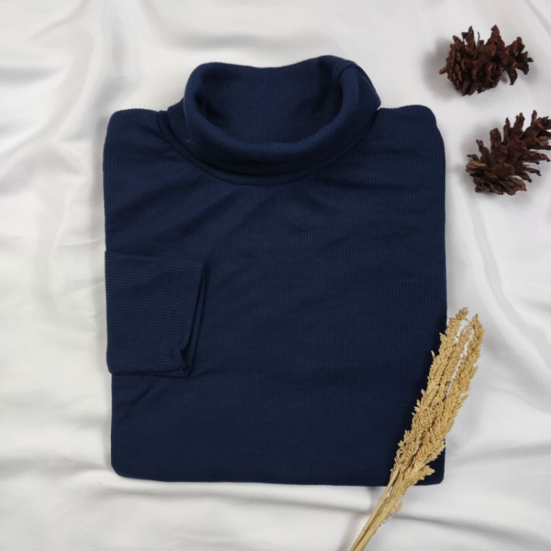 Kaos Turtleneck Pria Wanita Leher Tinggi Rib Premium-Navy