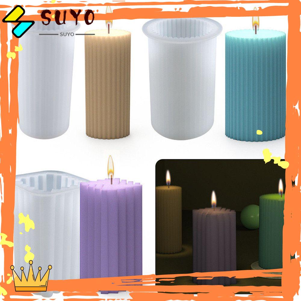 Suyo Cetakan Lilin Bentuk Silinder Motif Garis Bahan Silikon Untuk Dekorasi Rumah